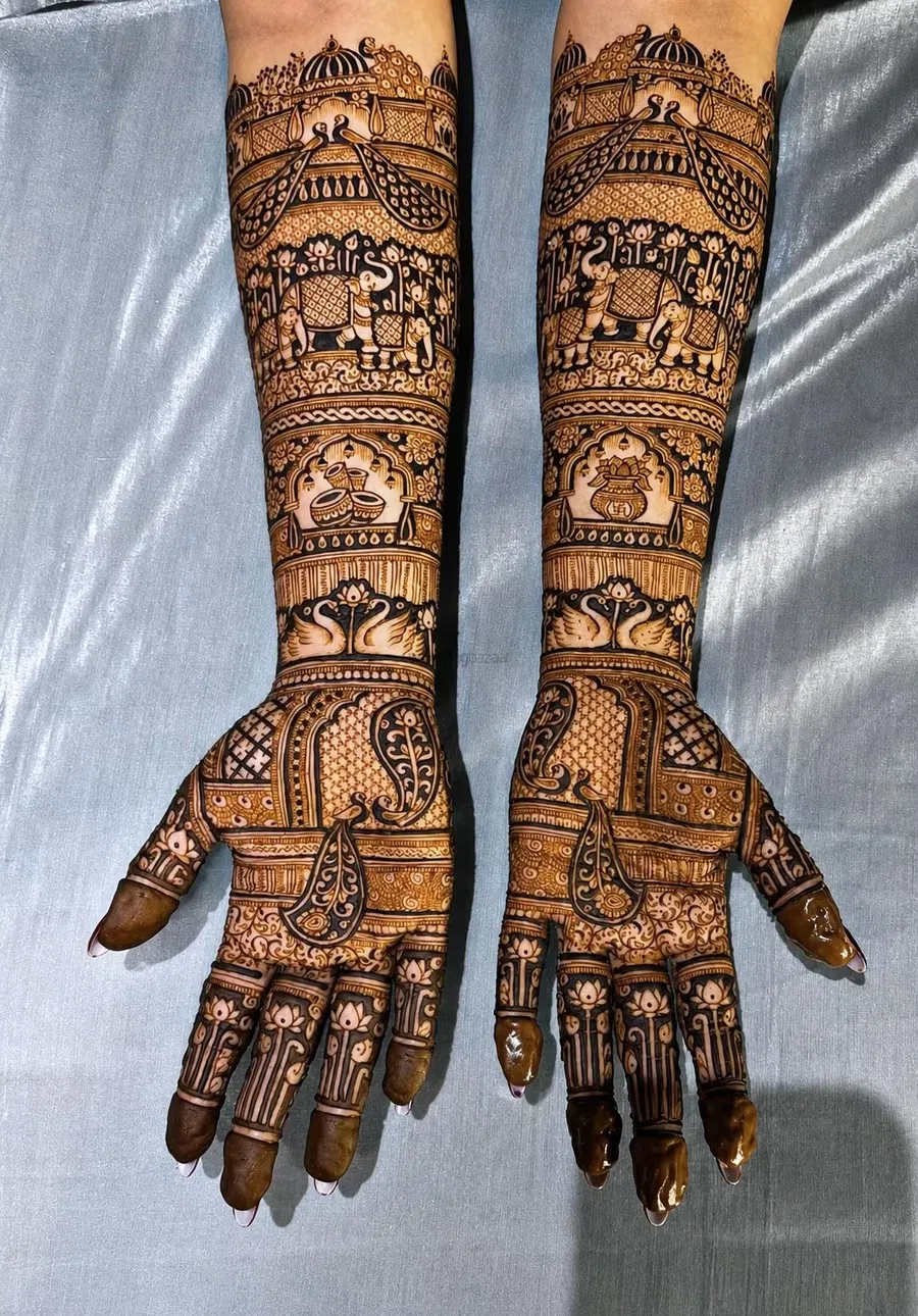 Front Hand Mehndi Design with Figures