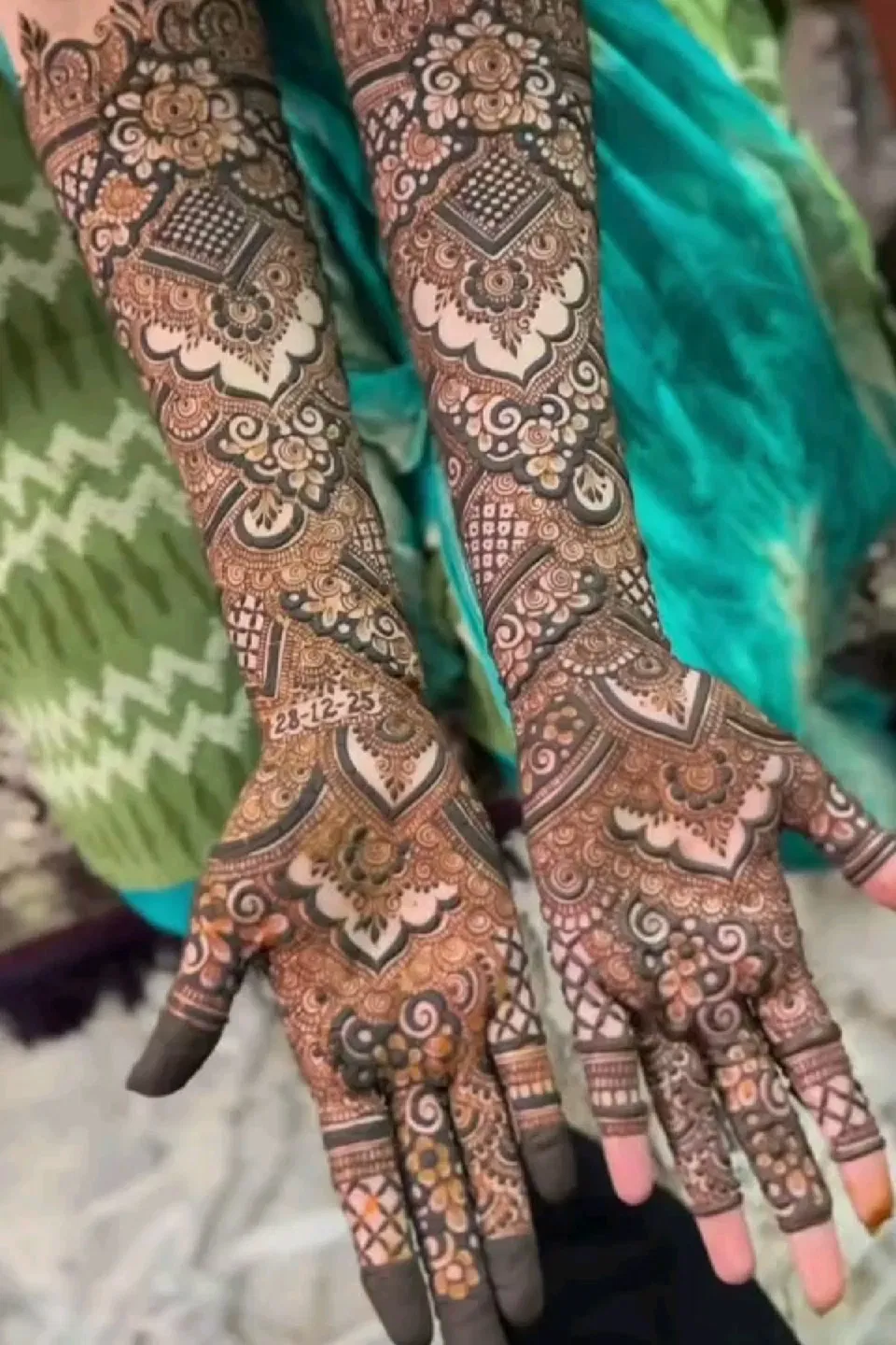 Bridal Indian Back Hand Mehndi Design with Figures, Hearts and Jaal