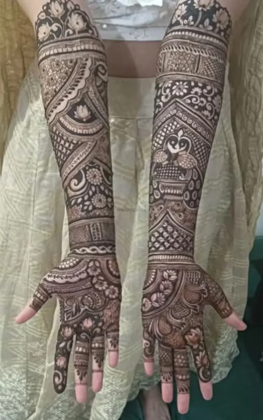 Front Hand Mehndi Design with Figures and Peacock