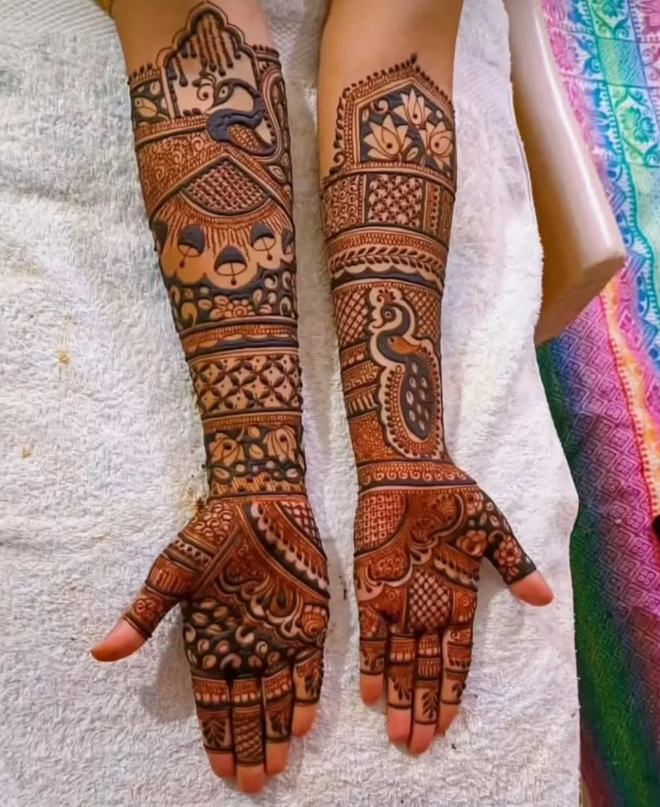 Front Hand Mehndi Design with Figures and Peacock (11)