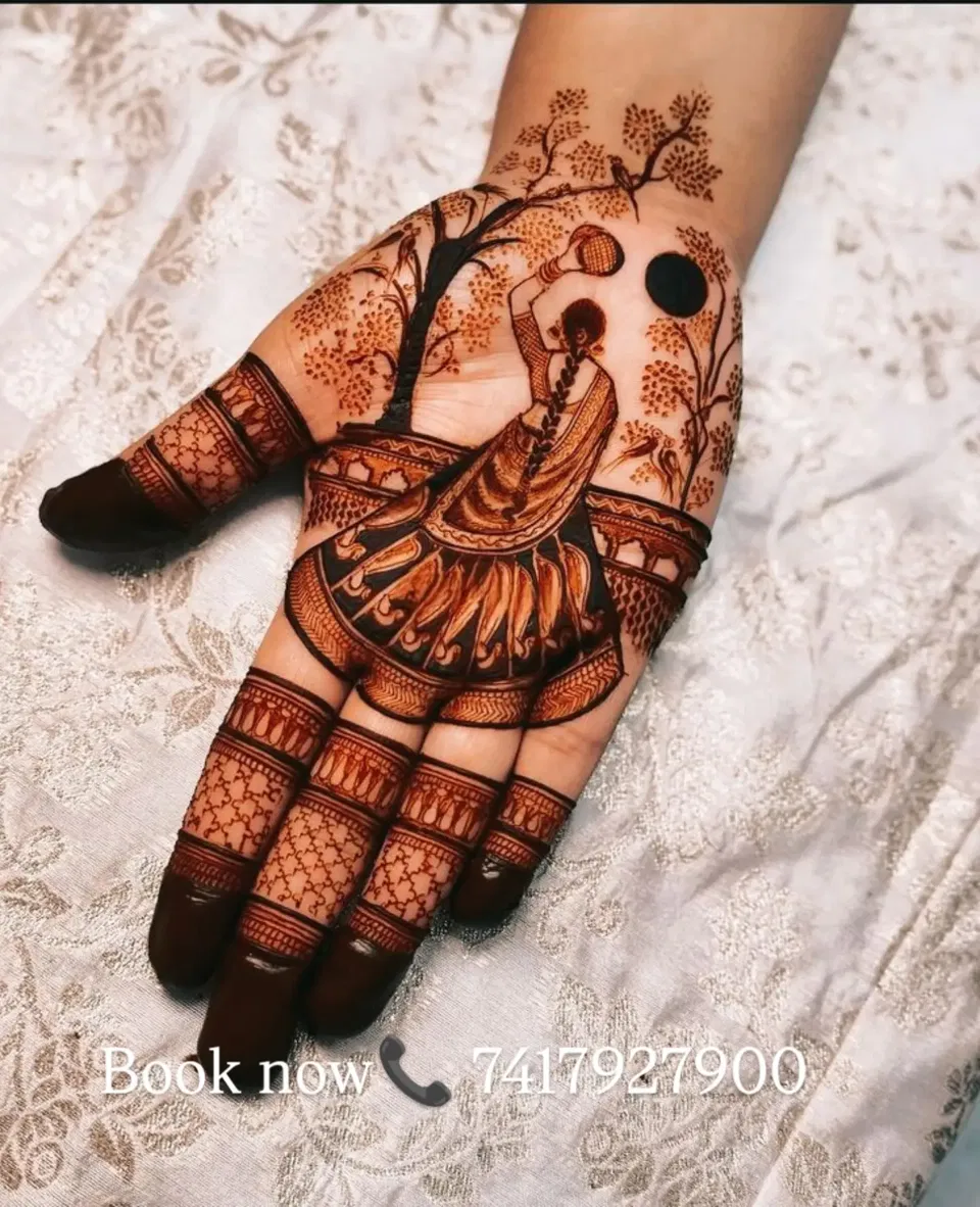 Bridal Indian Back Hand Mehndi Design with Gol Tikki and Peacock