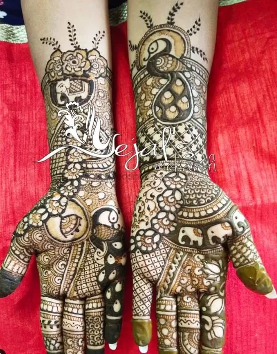 Heavy Full Hand Mehndi Design with Figures and Hearts (4)