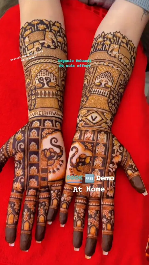 Bridal Indian Full Hand Mehndi Design with Figures (16)