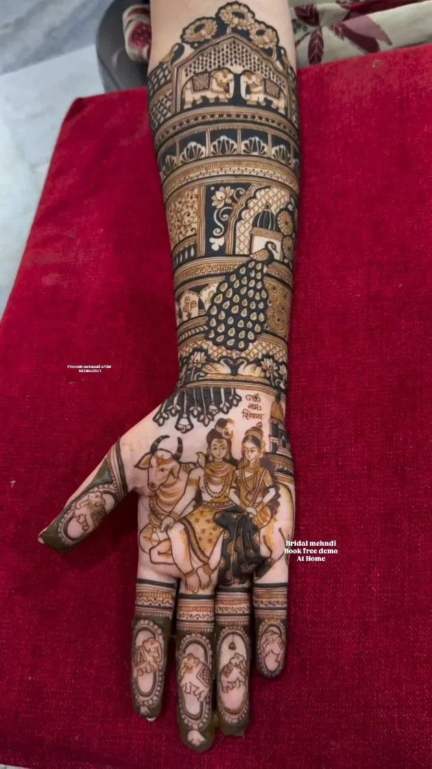 Bridal Full Hand Mehndi Design with Figures