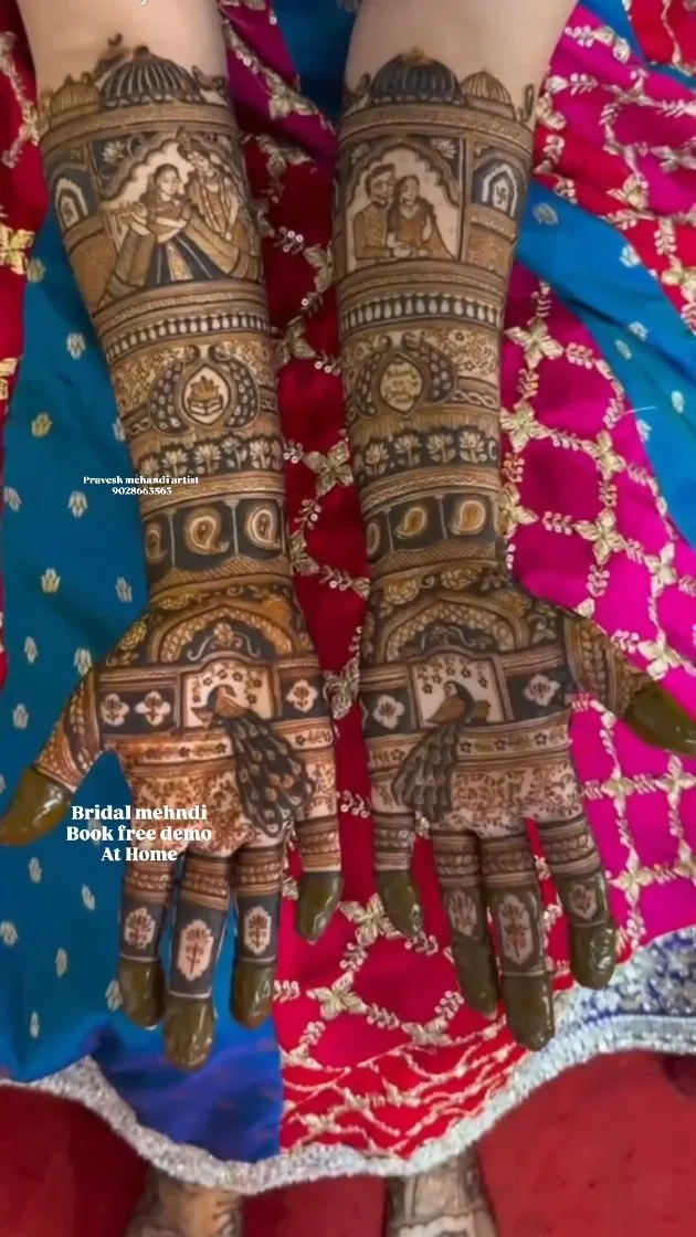 Aesthetic Bridal Back Hand Mehndi Design with Figures (16)
