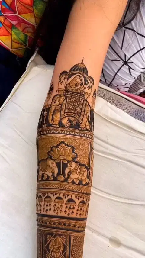 aesthetic bridal figure back hand mehndi design