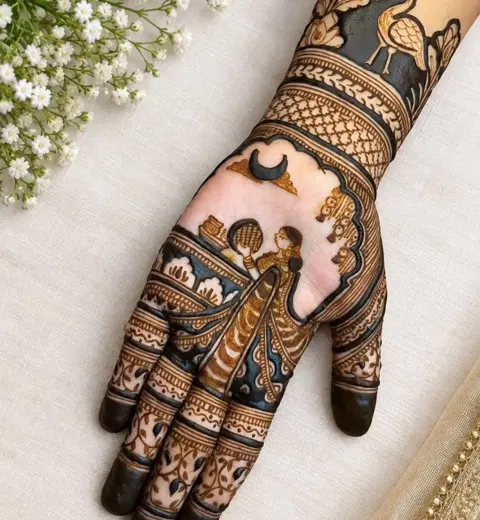 bridal figure front hand mehndi design