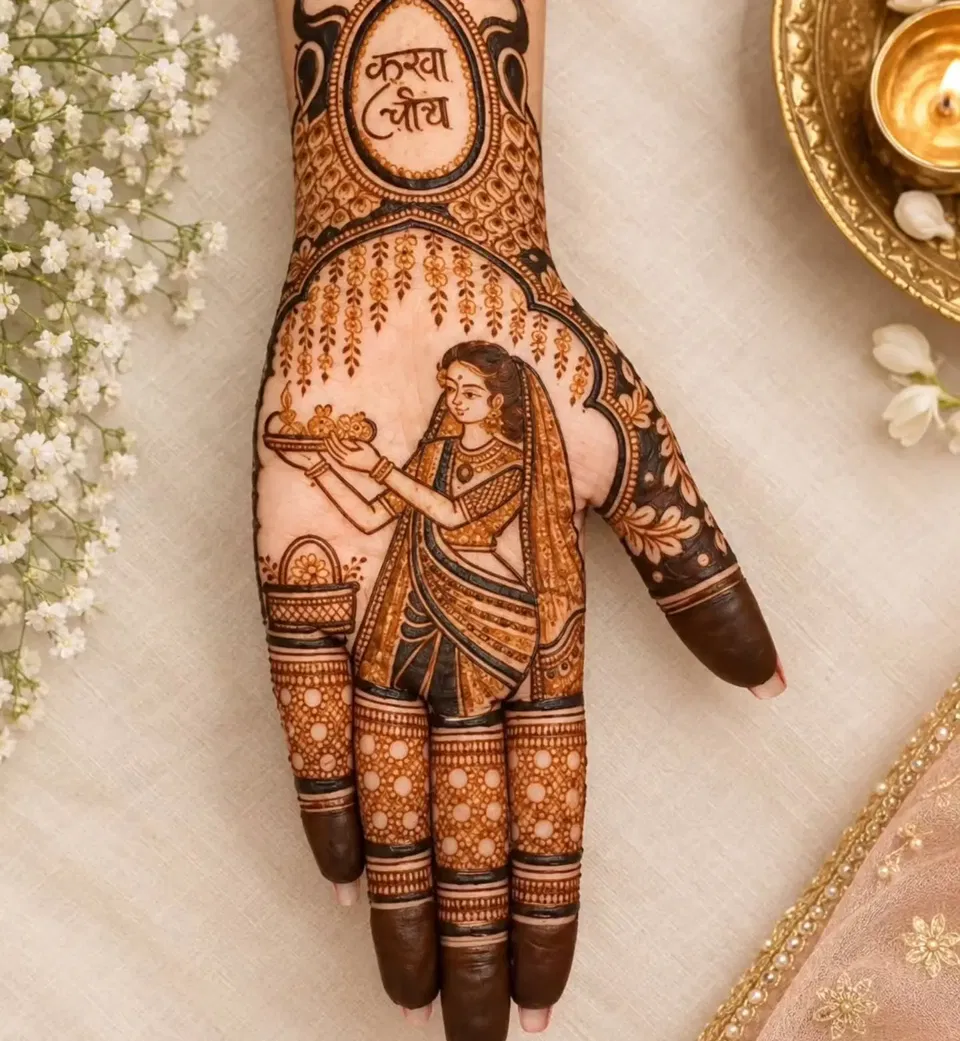 Bridal Full Hand Mehndi Design with Figures