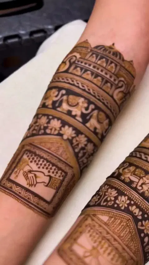 bridal indian figure back hand mehndi design
