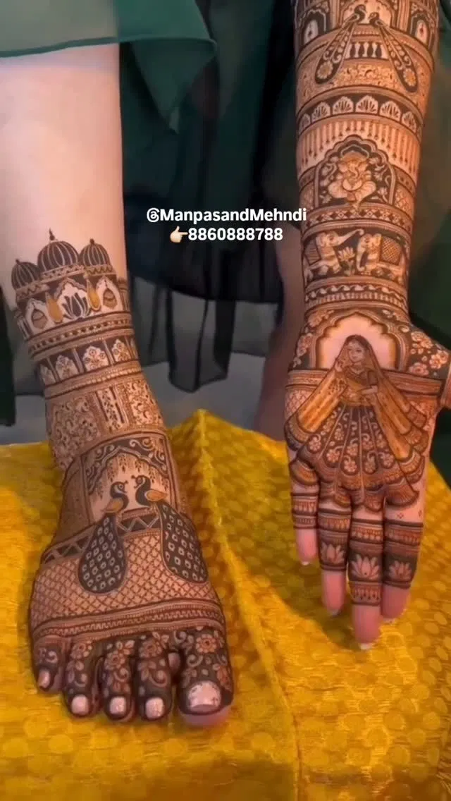Bridal Full Hand Mehndi Design with Figures