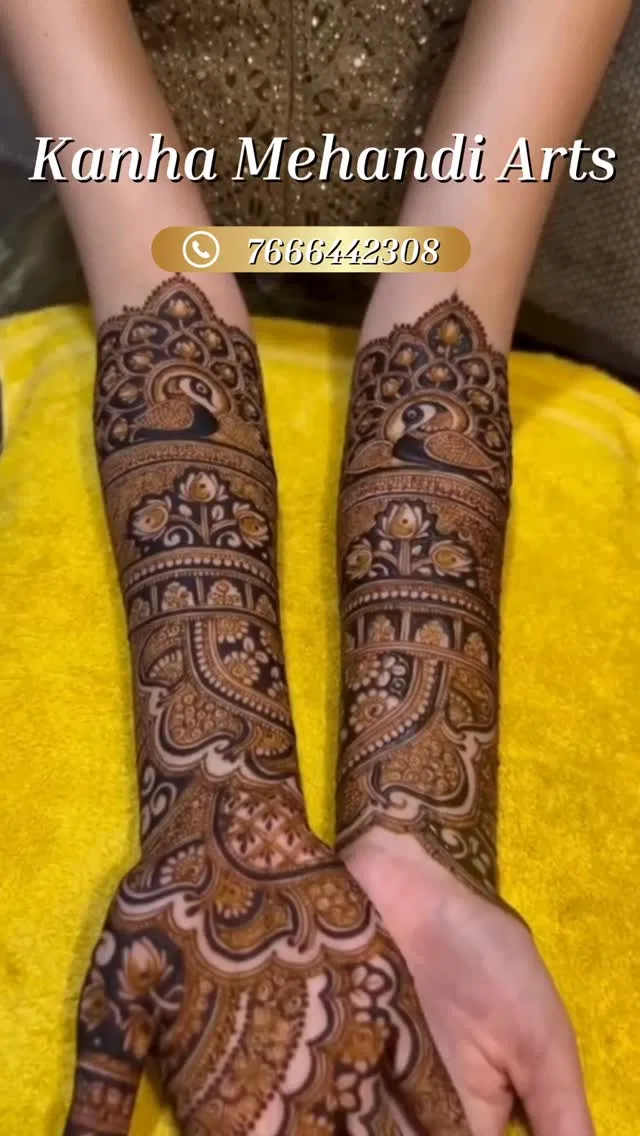 Bridal Full Hand Mehndi Design with Hearts and Peacock