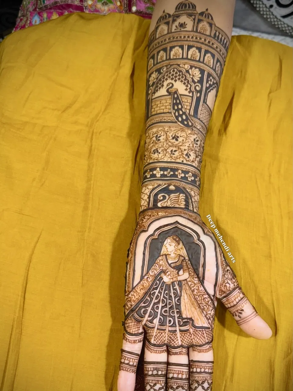 Bridal Full Hand Mehndi Design with Figures