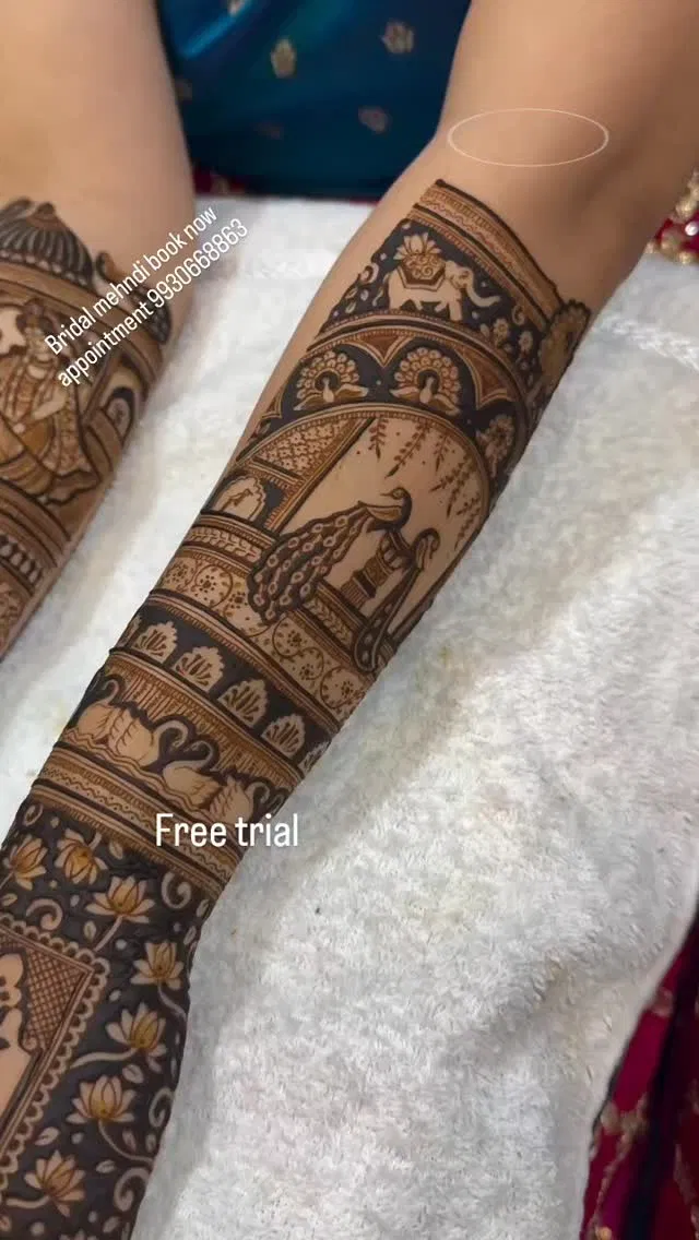 Bridal Full Hand Mehndi Design with Figures