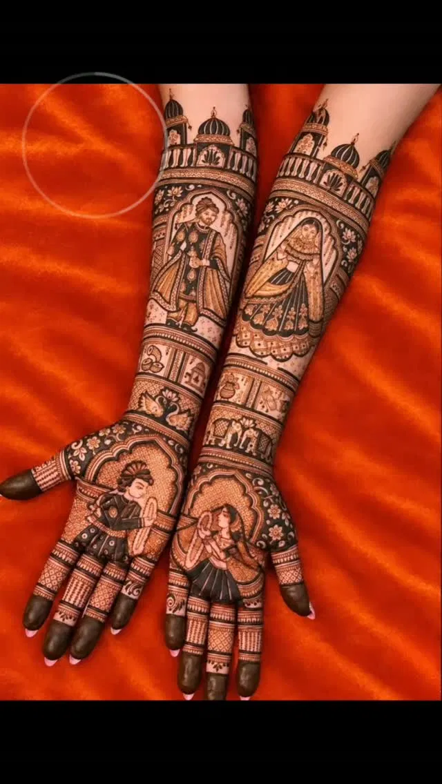 Bridal Front Hand Mehndi Design with Figures