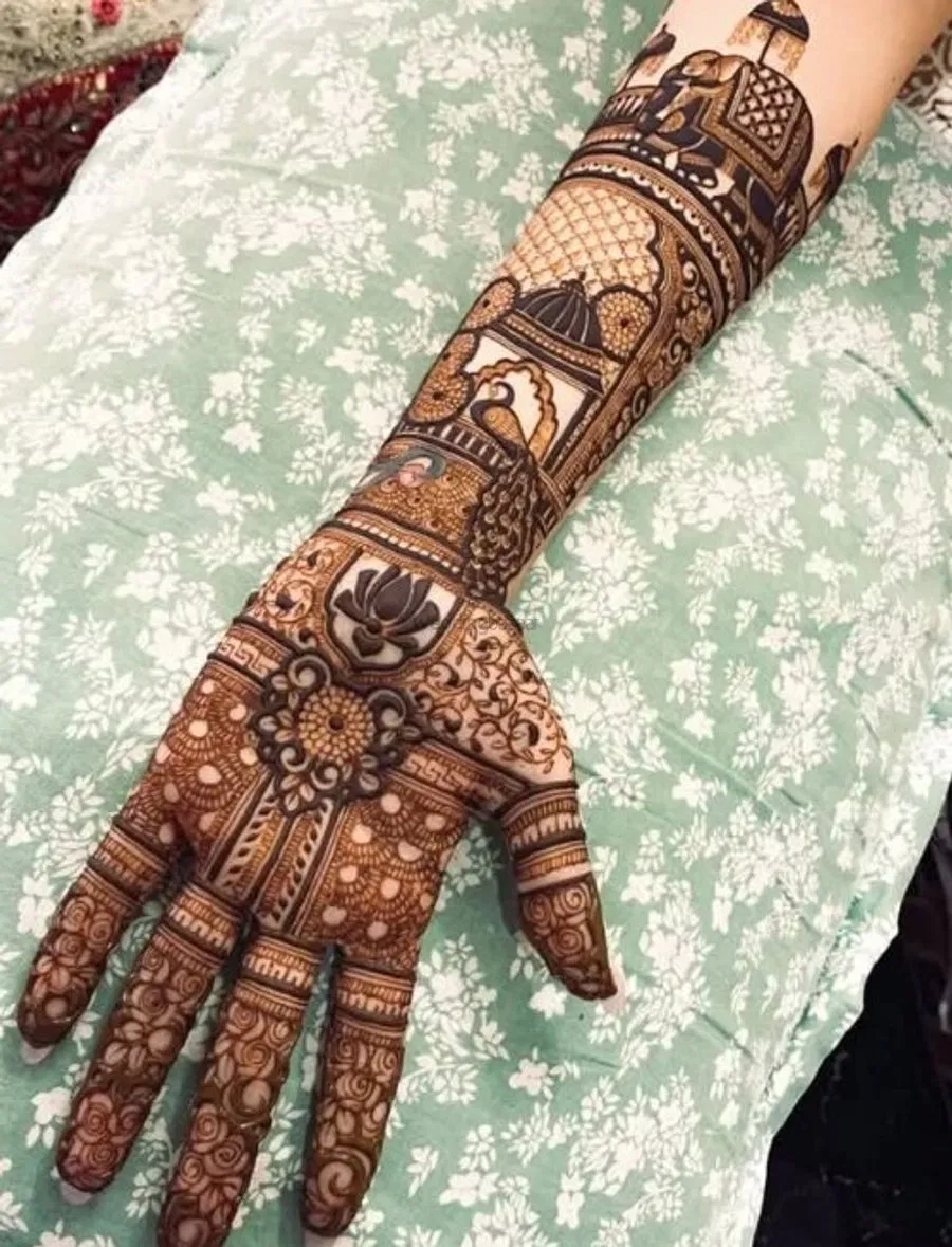 Front Hand Mehndi Design with Lotus