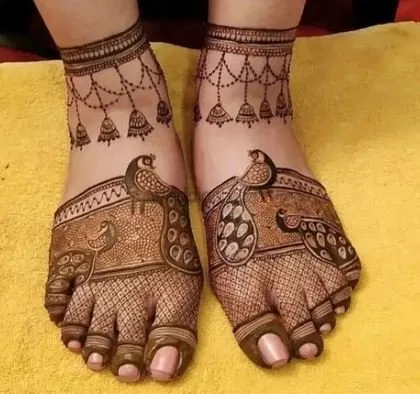 Back Hand Mehndi Design with Figures and Peacock