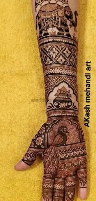Front Hand Mehndi Design with Figures and Peacock