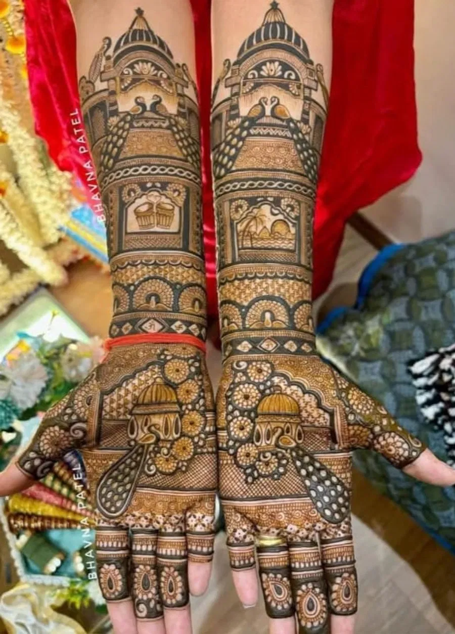 Heavy Full Hand Mehndi Design with Figures
