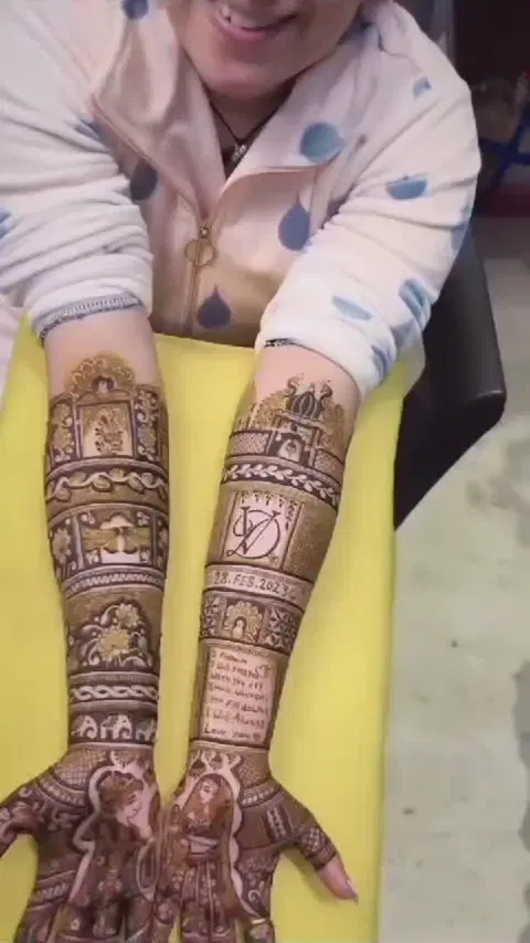 aesthetic bridal figure front hand mehndi design