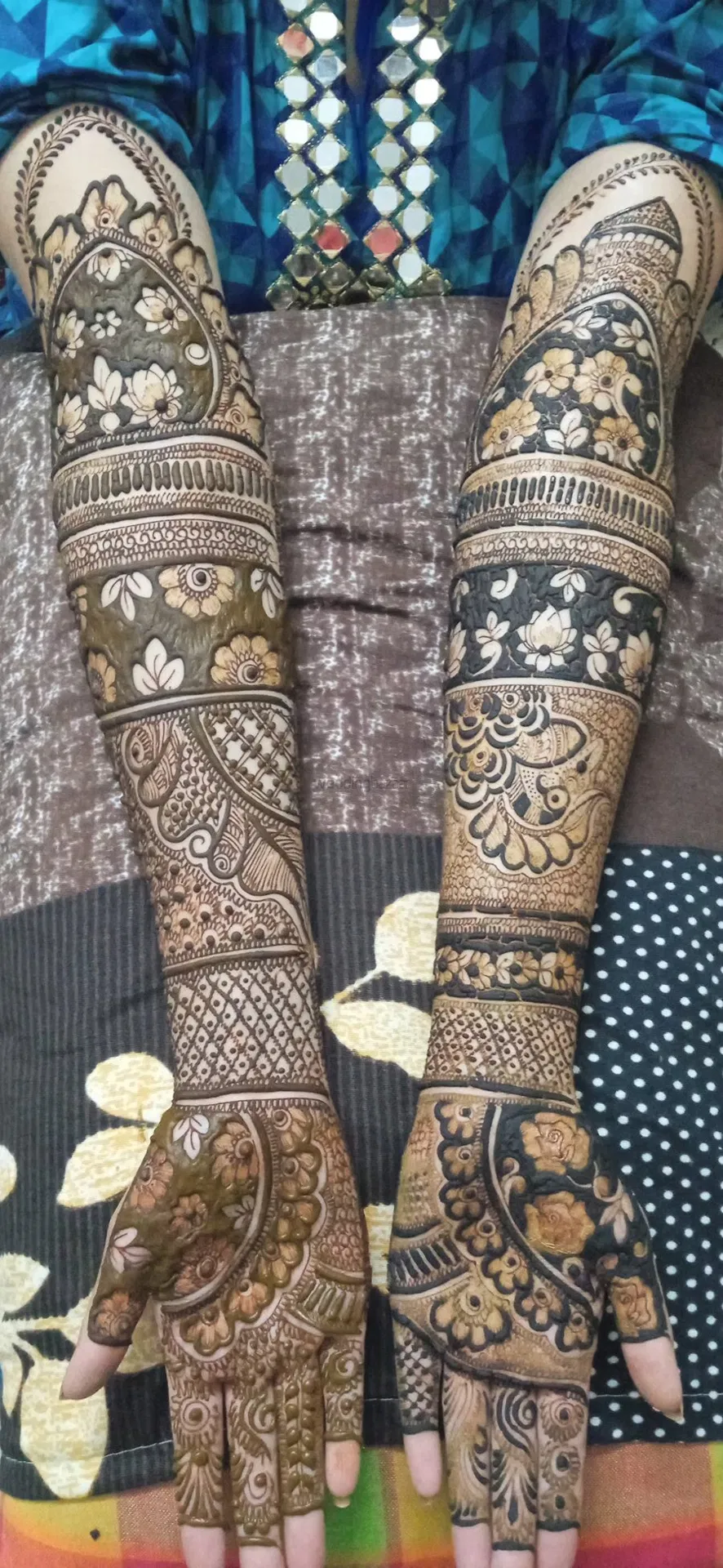Full Hand Mehndi Design with Figures and Hearts