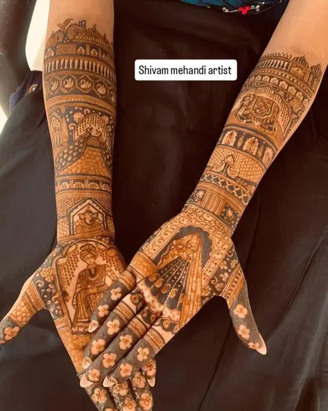 bridal figure back hand mehndi design