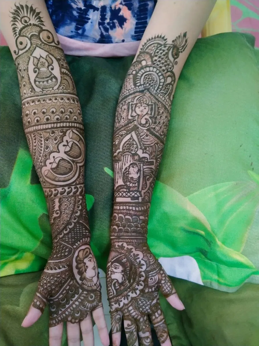 Heavy Full Hand Mehndi Design with Figures