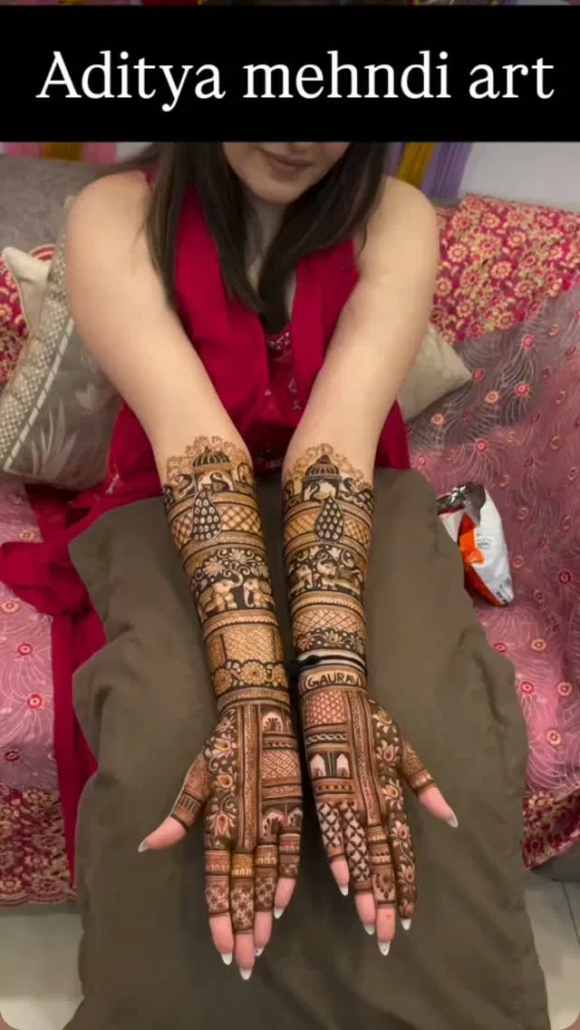 Bridal Full Hand Mehndi Design with Figures and Hearts (18)