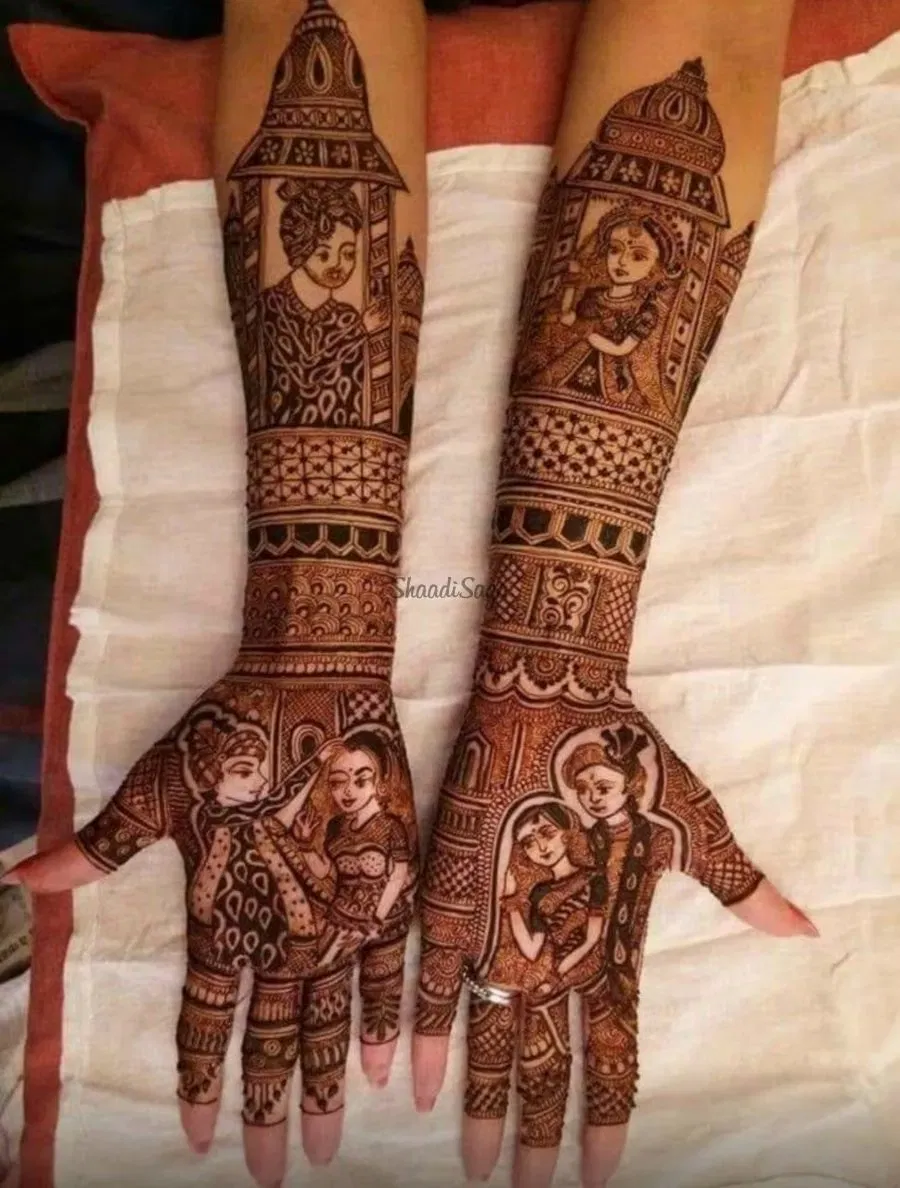 Heavy Full Hand Mehndi Design with Figures