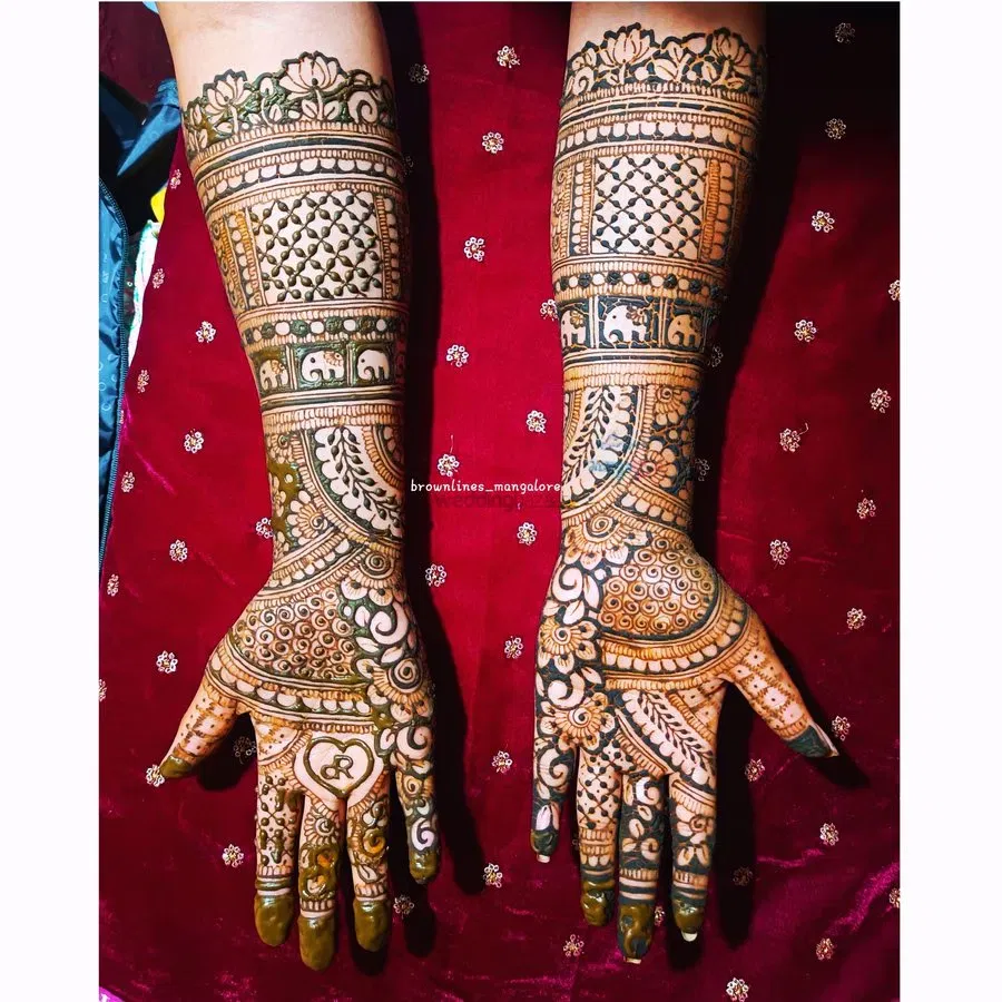 Front Hand Mehndi Design with Figures and Hearts (17)