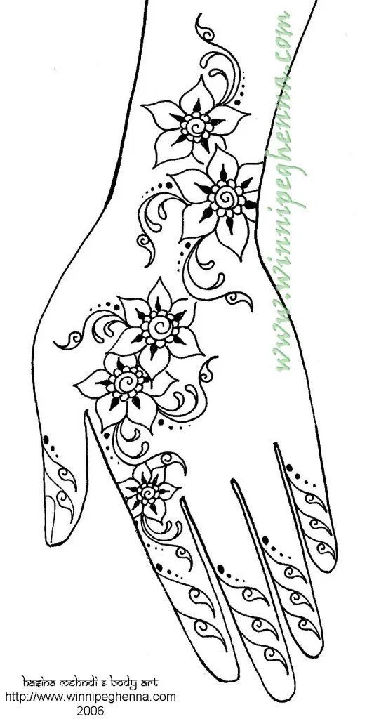 Mehndi Design with Figures and Flowers (2)