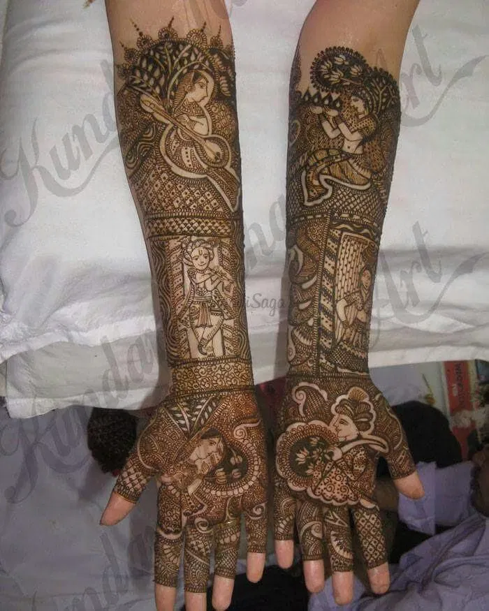 Heavy Back Hand Mehndi Design with Figures and Peacock (2)