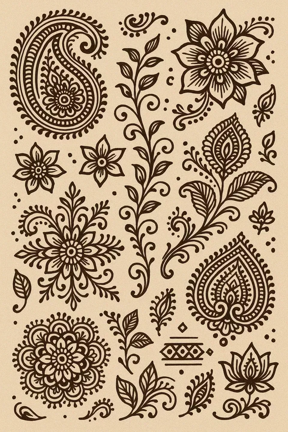 Indian Simple Mehndi Design with Flowers and Lotus