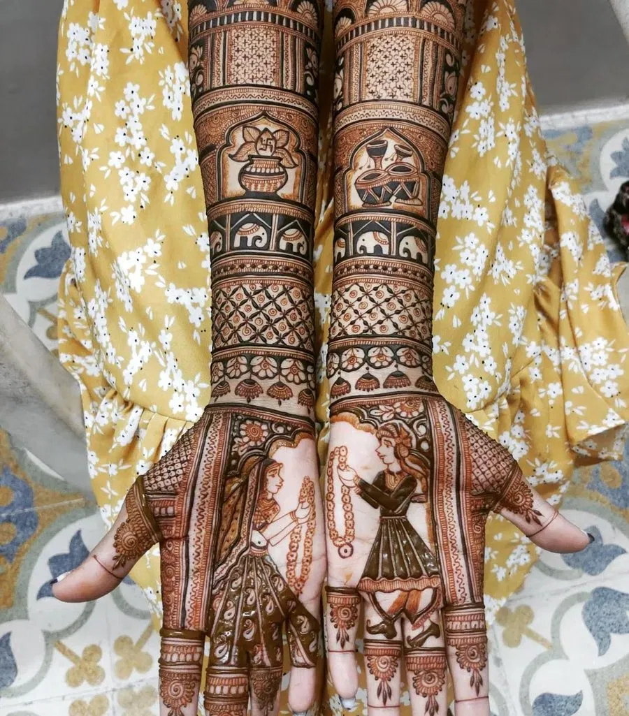 Front Hand Mehndi Design with Figures