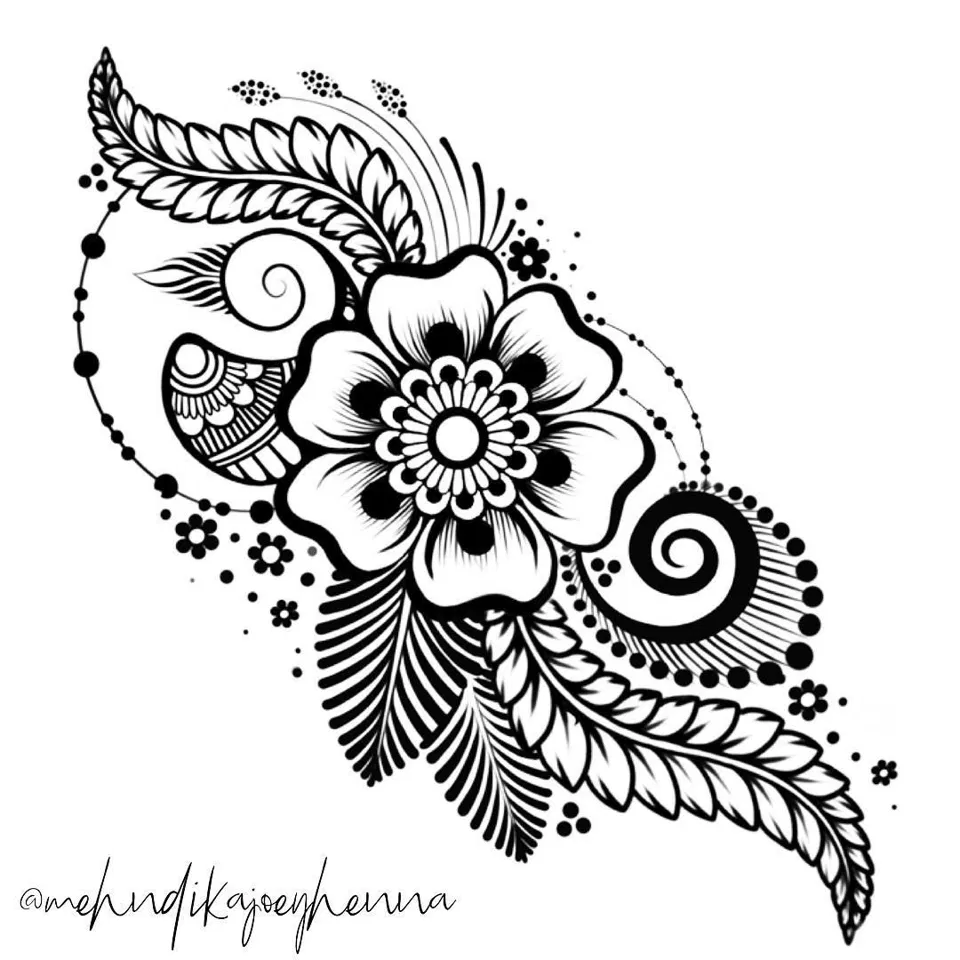Back Hand Mehndi Design with Gol Tikki, Flowers and Moon