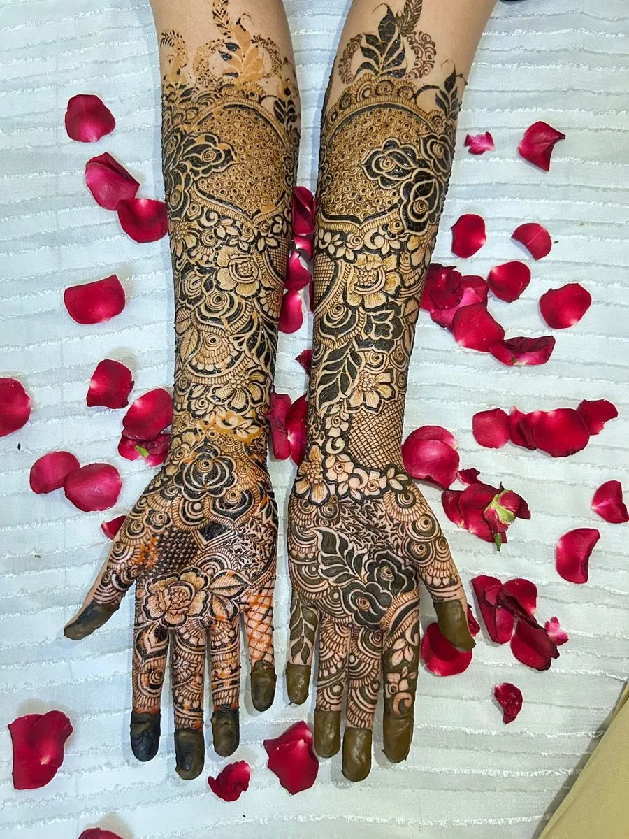Full Hand Mehndi Design with Hearts