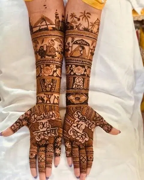Front Hand Mehndi Design with Figures