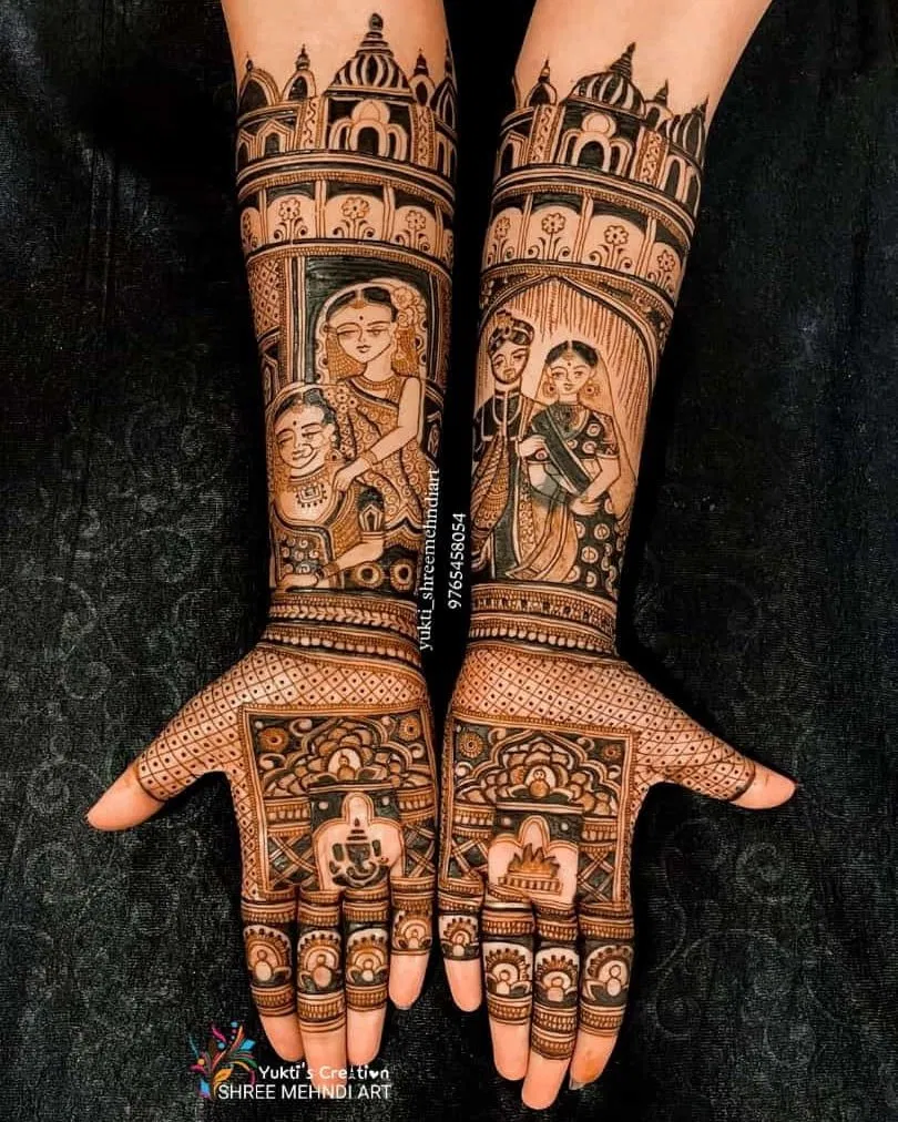 Full Hand Mehndi Design with Figures (2)