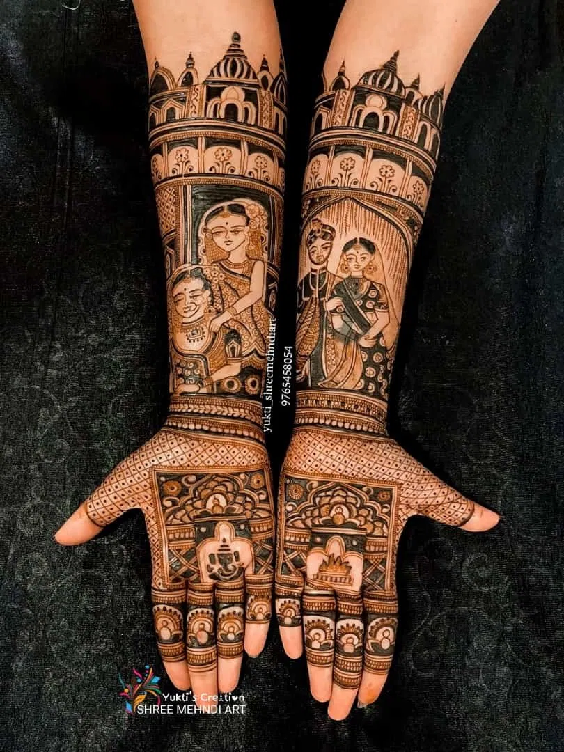 Full Hand Mehndi Design with Figures (3)