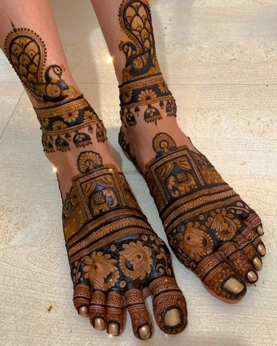 Back Hand Mehndi Design with Figures and Peacock