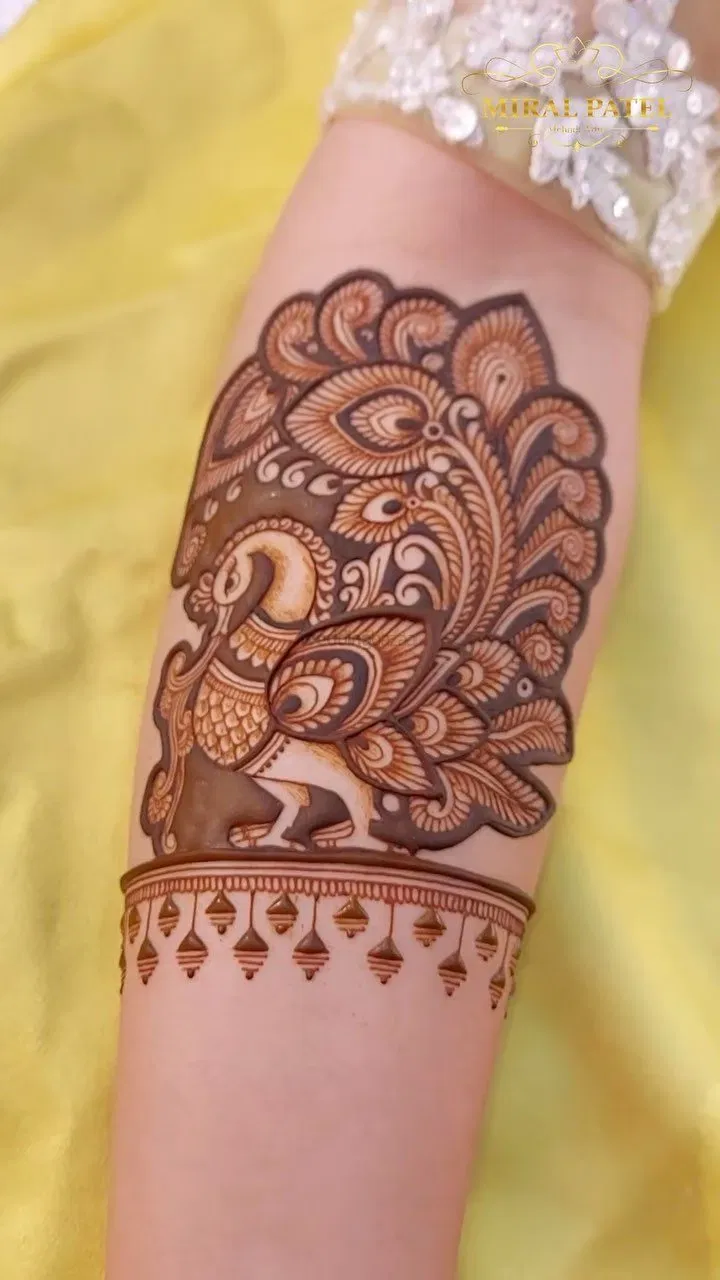 Front Hand Mehndi Design with Peacock