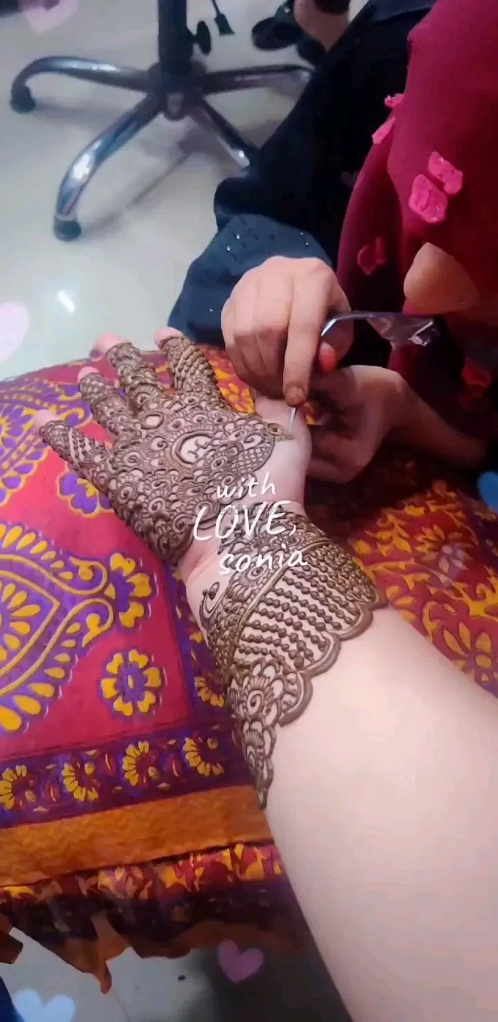 Front Hand Mehndi Design with Hearts