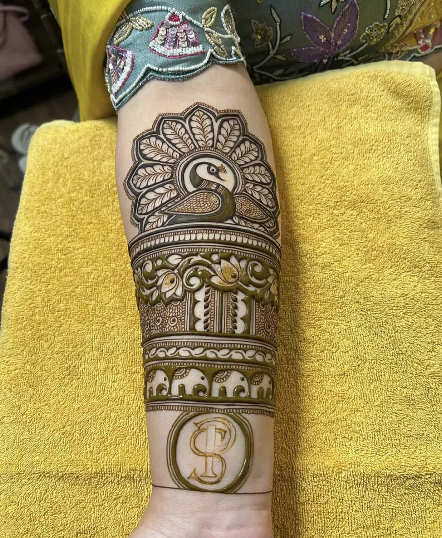Full Hand Mehndi Design with Peacock