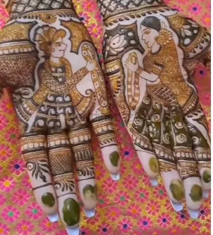 Mehndi Design with Figures and Hearts