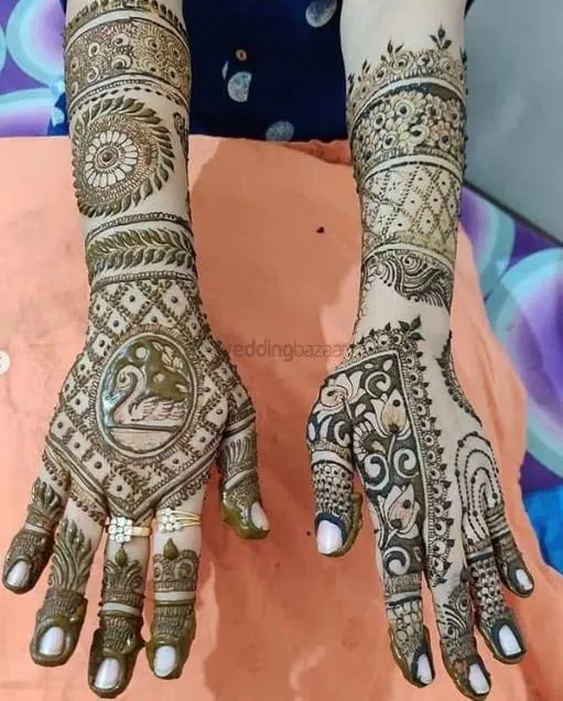 Full Hand Mehndi Design with Figures and Peacock