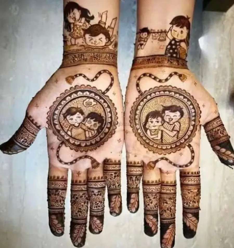 Mehndi Design with Gol Tikki and Figures (2)