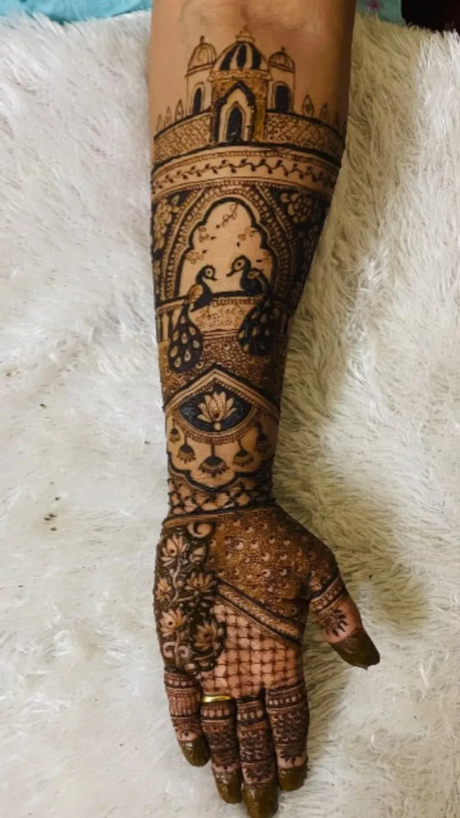 Front Hand Mehndi Design with Figures and Peacock (17)