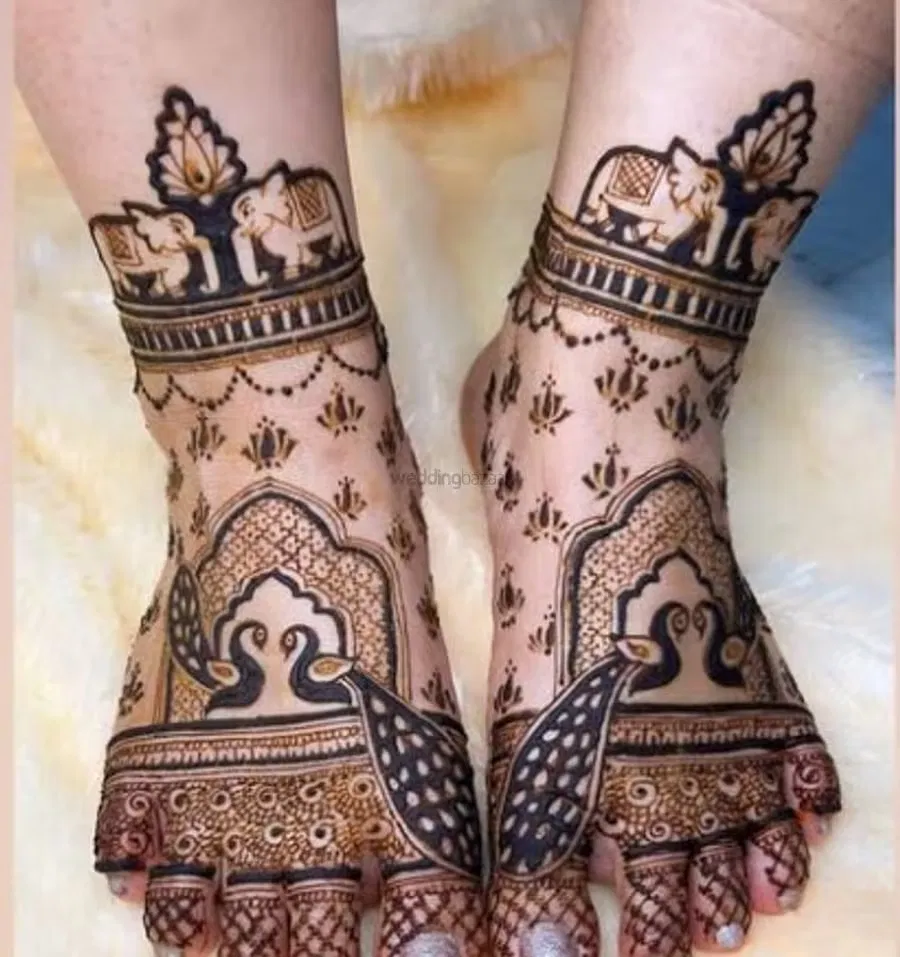 Foot Mehndi Design with Figures and Hearts