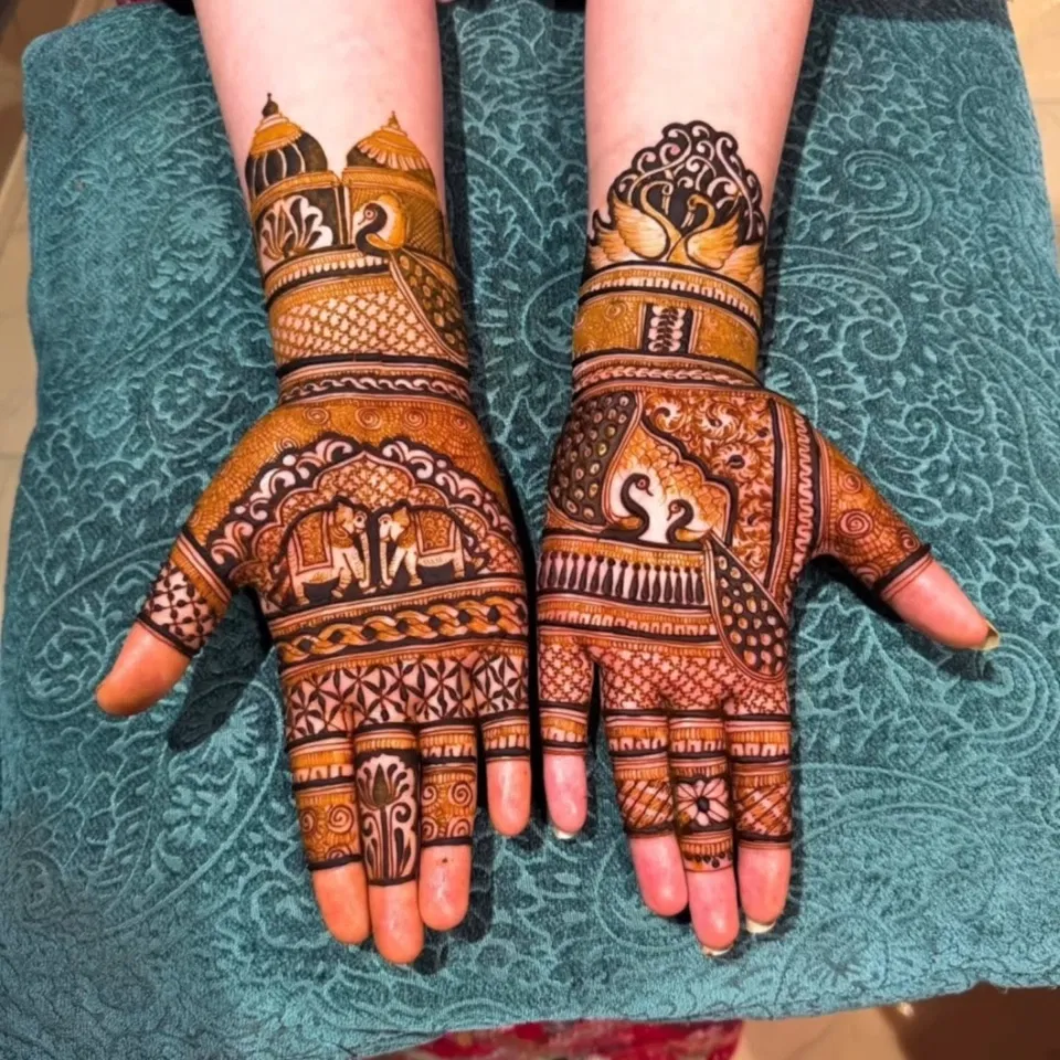 Bridal Front Hand Mehndi Design with Figures (43)