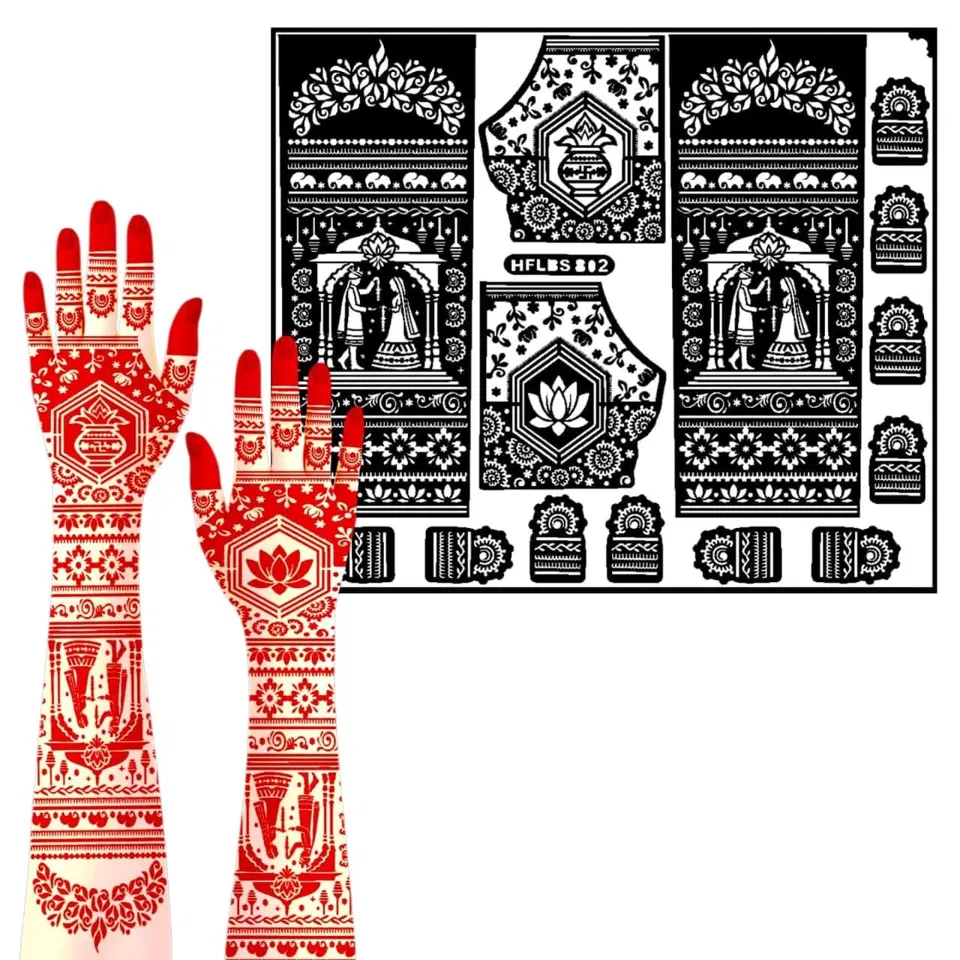 Bridal Indian Full Hand Mehndi Design with Figures and Hearts