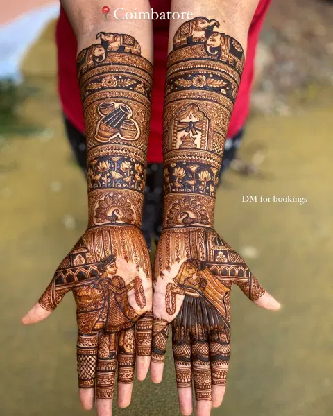 bridal deity front hand mehndi design